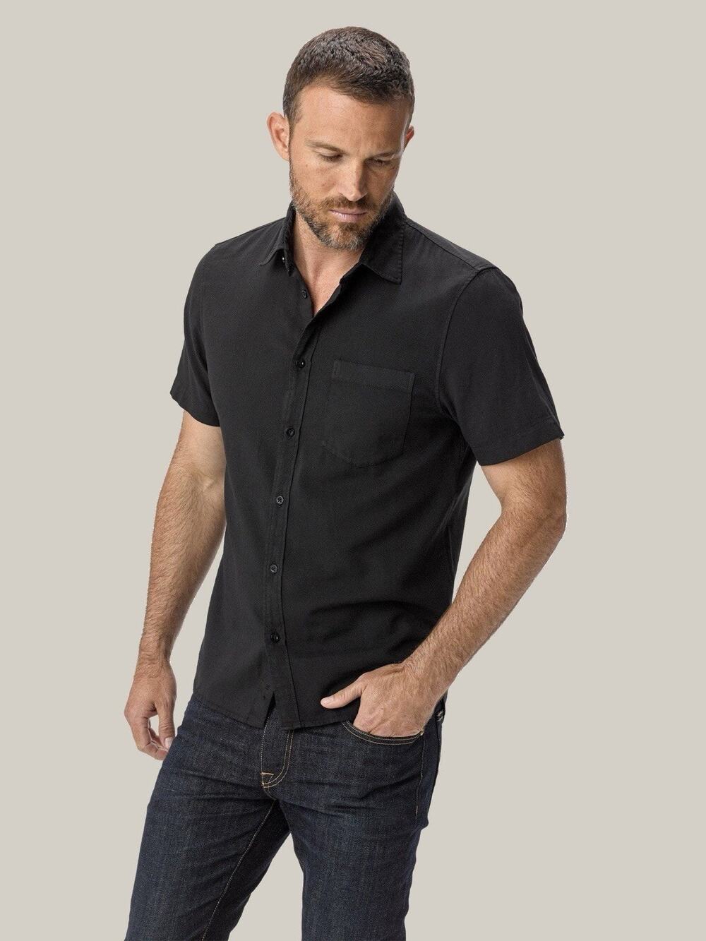 NWT buck mason Short Sleeve draped twill one pocket shirt Black M